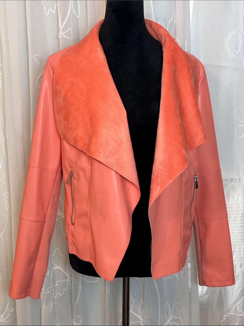 NWOT Bagatelle Coral Draped Faux-Leather Jacket L